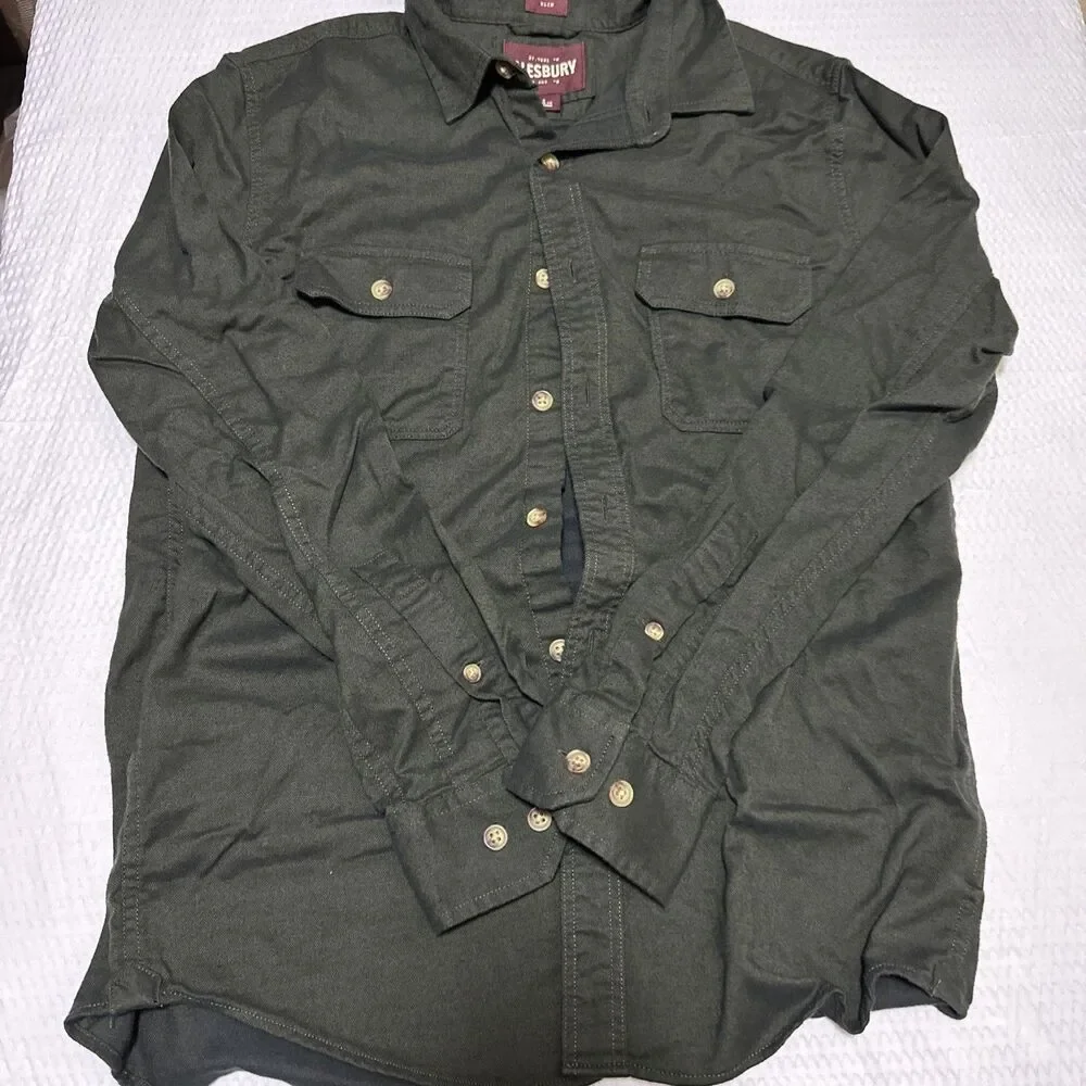 Alesbury Canvas Button Up Slim Lined Shirt Men's Medium Green Size Small